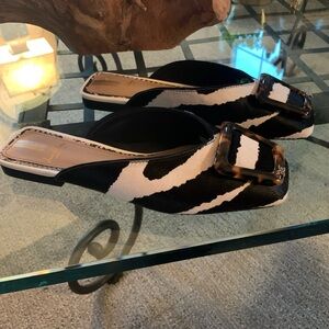 Sam Edelman Lavina Buckle Mules zebra print from calf hair Size 6 Worn1x indoors
